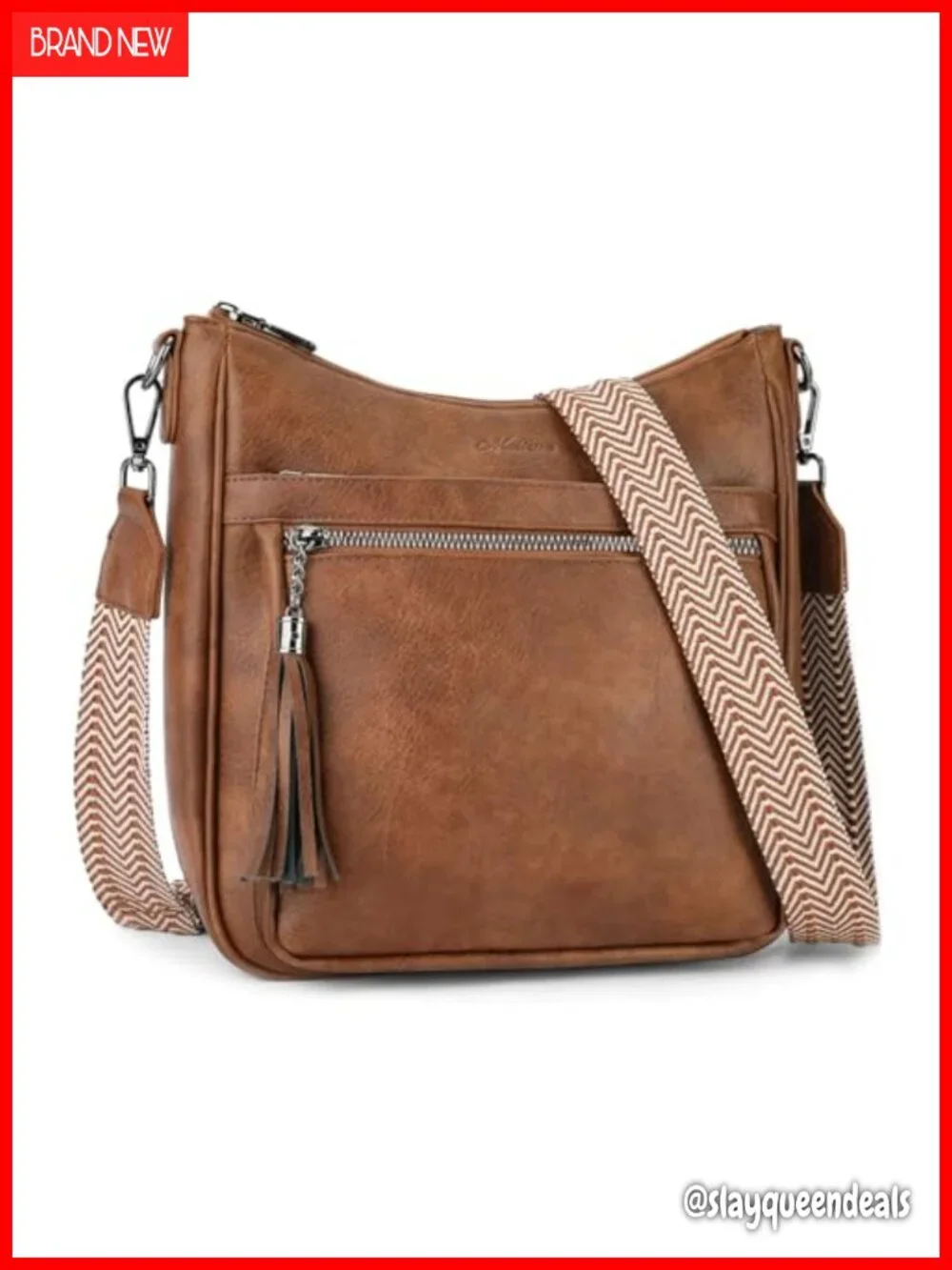 Vegan Leather Crossbody Hobo Bag with Tassel, Adjustable Strap, Multiple Pockets